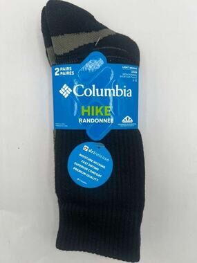 Columbia Hike Crew Socks 2 Pair Men's 6-12 Black Gray DriRelease